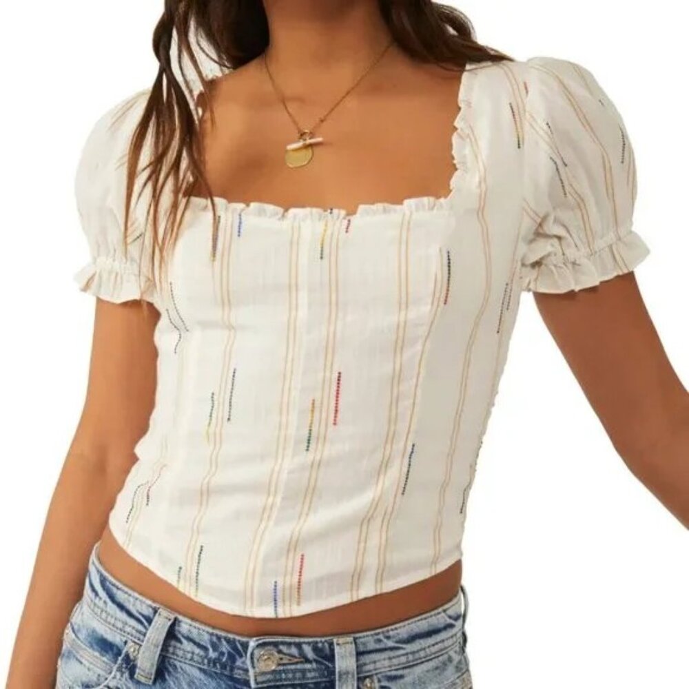 Free People Serotonin Peasant Corset Top in Ivory. Size M.